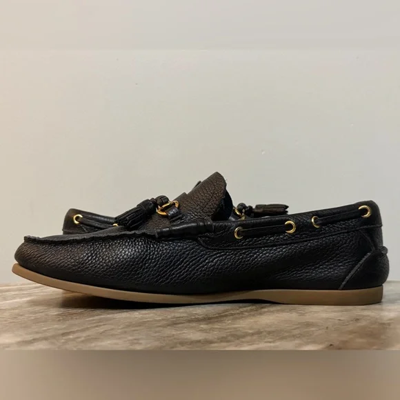 TOM FORD $1000 Black Leather Moccasins Boat Shoes Tassel Loafers Authentic 9.5